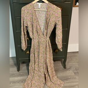 Long Sleeve Floral Wrap Dress